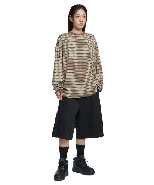 NOMANUAL（NOMANUAL）の「OFFBEAT STRIPE LONG SLEEVE TEE - BROWN（Tシャツ/カットソー・レディース・その他・LARGE/SMALL/MEDIUM/X-LARGE）」の8枚目の写真
