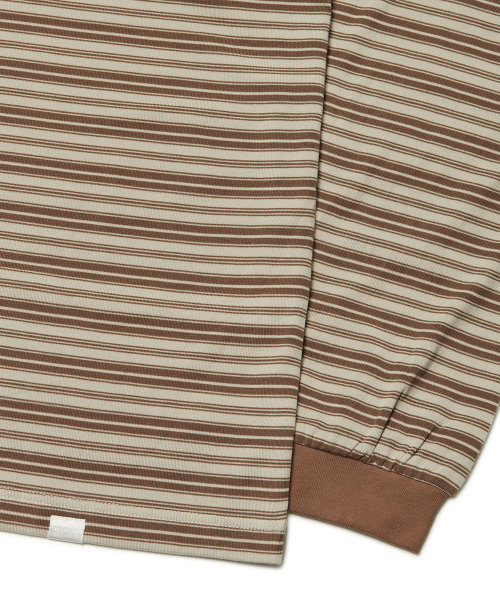 NOMANUAL（NOMANUAL）の「OFFBEAT STRIPE LONG SLEEVE TEE - BROWN（Tシャツ/カットソー・レディース・その他・LARGE/SMALL/MEDIUM/X-LARGE）」の3枚目の写真