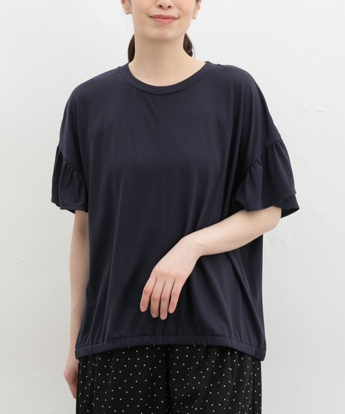Honeys（ハニーズ）の「【ハニさら・接触冷感・吸水速乾・ＵＶカット】フリル袖ゆるＴシャツ（Tシャツ/カットソー・レディース・ダークグリーン/モカ/ネイビー/ブラック・F）」の4枚目の写真