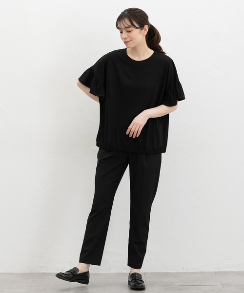 Honeys（ハニーズ）の「【ハニさら・接触冷感・吸水速乾・ＵＶカット】フリル袖ゆるＴシャツ（Tシャツ/カットソー・レディース・ダークグリーン/モカ/ネイビー/ブラック・F）」の6枚目の写真