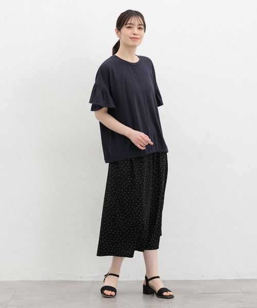 Honeys（ハニーズ）の「【ハニさら・接触冷感・吸水速乾・ＵＶカット】フリル袖ゆるＴシャツ（Tシャツ/カットソー・レディース・ダークグリーン/モカ/ネイビー/ブラック・F）」の8枚目の写真