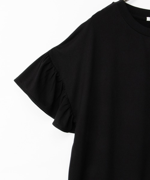 Honeys（ハニーズ）の「【ハニさら・接触冷感・吸水速乾・ＵＶカット】フリル袖ゆるＴシャツ（Tシャツ/カットソー・レディース・ダークグリーン/モカ/ネイビー/ブラック・F）」の16枚目の写真