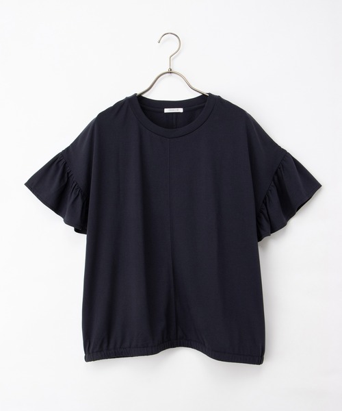 Honeys（ハニーズ）の「【ハニさら・接触冷感・吸水速乾・ＵＶカット】フリル袖ゆるＴシャツ（Tシャツ/カットソー・レディース・ダークグリーン/モカ/ネイビー/ブラック・F）」の17枚目の写真