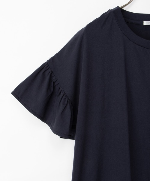 Honeys（ハニーズ）の「【ハニさら・接触冷感・吸水速乾・ＵＶカット】フリル袖ゆるＴシャツ（Tシャツ/カットソー・レディース・ダークグリーン/モカ/ネイビー/ブラック・F）」の18枚目の写真