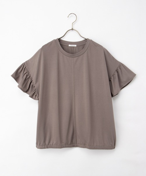Honeys（ハニーズ）の「【ハニさら・接触冷感・吸水速乾・ＵＶカット】フリル袖ゆるＴシャツ（Tシャツ/カットソー・レディース・ダークグリーン/モカ/ネイビー/ブラック・F）」の21枚目の写真