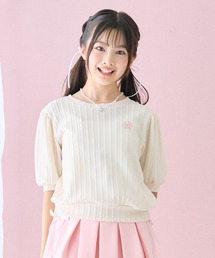 Amourire girl（アムリールガール）の「ワンポイント ロゴ Tシャツ クラシカル パフスリーブ 半袖 Tシャツ カットソー（Tシャツ/カットソー）」