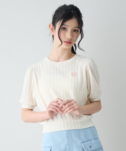 Amourire girl（アムリールガール）の「ワンポイントロゴTシャツ（Tシャツ/カットソー・キッズ・サックスブルー/ブラック/オフホワイト・150cm/140cm/130cm/160cm）」の2枚目の写真