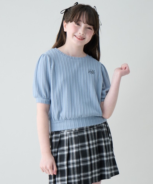 Amourire girl（アムリールガール）の「ワンポイントロゴTシャツ（Tシャツ/カットソー・キッズ・サックスブルー/ブラック/オフホワイト・150cm/140cm/130cm/160cm）」の3枚目の写真