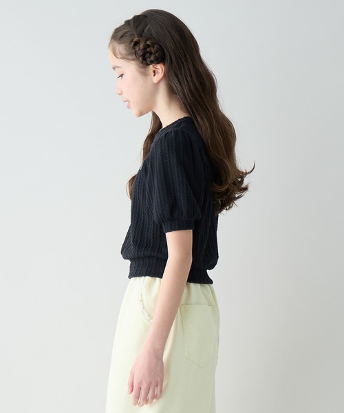 Amourire girl（アムリールガール）の「ワンポイントロゴTシャツ（Tシャツ/カットソー・キッズ・サックスブルー/ブラック/オフホワイト・150cm/140cm/130cm/160cm）」の5枚目の写真