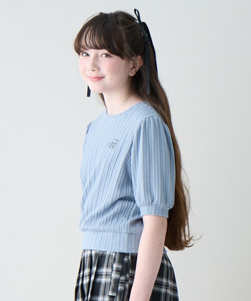 Amourire girl（アムリールガール）の「ワンポイントロゴTシャツ（Tシャツ/カットソー・キッズ・サックスブルー/ブラック/オフホワイト・150cm/140cm/130cm/160cm）」の16枚目の写真