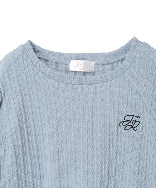 Amourire girl(アムリールガール)の「ワンポイント ロゴ Tシャツ クラシカル パフスリーブ 半袖 Tシャツ カットソー(Tシャツ/カットソー・キッズ・サックスブルー/ブラック/オフホワイト・150cm/140cm/130cm/160cm)」の6枚目の写真