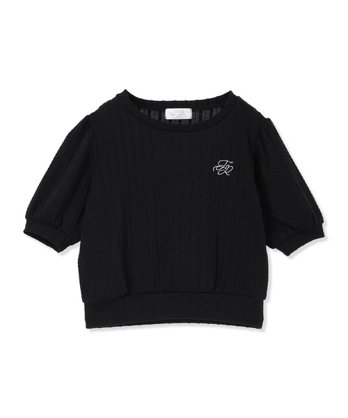 Amourire girl(アムリールガール)の「ワンポイント ロゴ Tシャツ クラシカル パフスリーブ 半袖 Tシャツ カットソー(Tシャツ/カットソー・キッズ・サックスブルー/ブラック/オフホワイト・150cm/140cm/130cm/160cm)」の11枚目の写真
