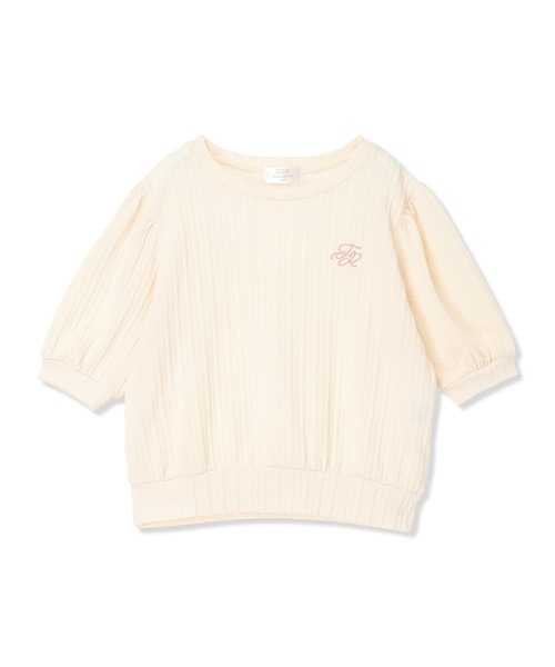 Amourire girl(アムリールガール)の「ワンポイント ロゴ Tシャツ クラシカル パフスリーブ 半袖 Tシャツ カットソー(Tシャツ/カットソー・キッズ・サックスブルー/ブラック/オフホワイト・150cm/140cm/130cm/160cm)」の12枚目の写真