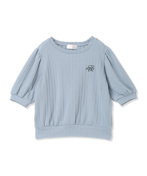 Amourire girl(アムリールガール)の「ワンポイント ロゴ Tシャツ クラシカル パフスリーブ 半袖 Tシャツ カットソー(Tシャツ/カットソー・キッズ・サックスブルー/ブラック/オフホワイト・150cm/140cm/130cm/160cm)」の13枚目の写真