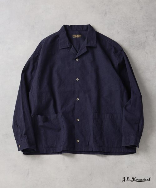 JOURNAL STANDARD J.S HOMESTEAD（ジャーナルスタンダードホームステッド）の「J.S.Homestead / リラックス オープン コットン リネン 長袖 シャツ（シャツ/ブラウス・メンズ・ネイビー/ウッド/ブラック系その他・LARGE/MEDIUM）」の3枚目の写真