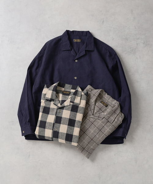 JOURNAL STANDARD J.S HOMESTEAD（ジャーナルスタンダードホームステッド）の「J.S.Homestead / リラックス オープン コットン リネン 長袖 シャツ（シャツ/ブラウス・メンズ・ネイビー/ウッド/ブラック系その他・LARGE/MEDIUM）」の4枚目の写真