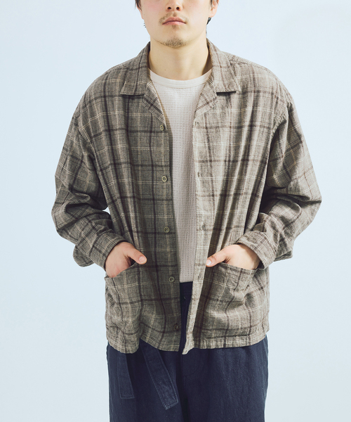J.S.Homestead / リラックス オープン コットン リネン 長袖 シャツ