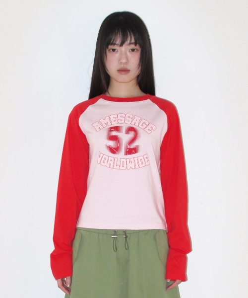 AMESWORLDWIDE(アメスワールドワイド)の「VINTAGE 52 RAGLAN LS TEE RED(Tシャツ/カットソー・レディース・その他・LARGE/MEDIUM/SMALL)」の2枚目の写真