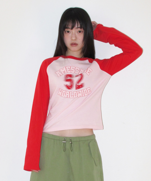AMESWORLDWIDE(アメスワールドワイド)の「VINTAGE 52 RAGLAN LS TEE RED(Tシャツ/カットソー・レディース・その他・LARGE/MEDIUM/SMALL)」の6枚目の写真