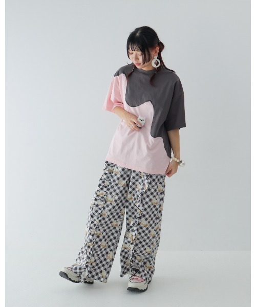 unica(ユニカ)の「twoピースバイカラーTシャツ laides(Tシャツ/カットソー・レディース・ブルー系その他/ブラック×ホワイト/グレー×ピンク・F)」の5枚目の写真