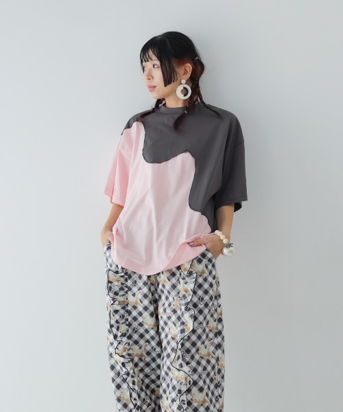 unica(ユニカ)の「twoピースバイカラーTシャツ laides(Tシャツ/カットソー・レディース・ブルー系その他/ブラック×ホワイト/グレー×ピンク・F)」の8枚目の写真