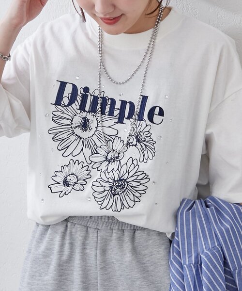 Another Branch olive des olive（アナザーブランチオリーブデオリーブ）の「【人気デザイン】花刺繍×ラインストーンTシャツ（Tシャツ/カットソー・レディース・スミクロ/オフホワイト/オートミール・FREE）」の5枚目の写真