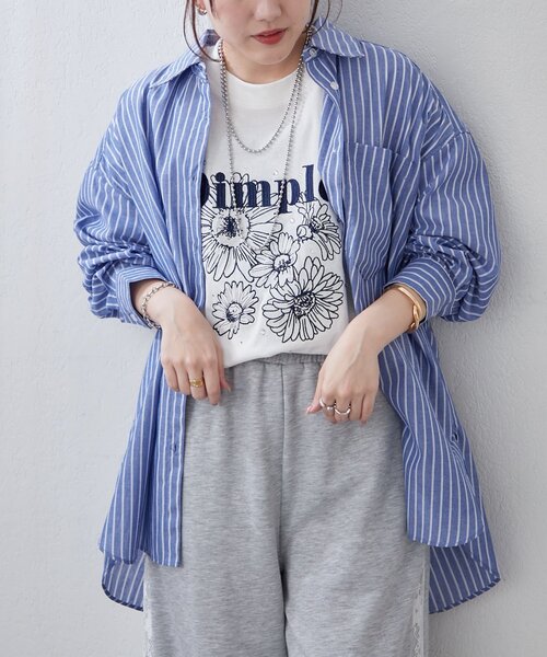 Another Branch olive des olive（アナザーブランチオリーブデオリーブ）の「【人気デザイン】花刺繍×ラインストーンTシャツ（Tシャツ/カットソー・レディース・スミクロ/オフホワイト/オートミール・FREE）」の6枚目の写真