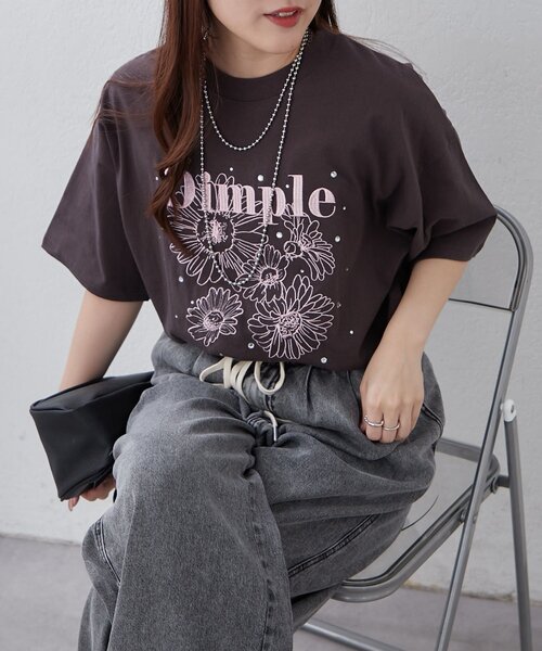 Another Branch olive des olive（アナザーブランチオリーブデオリーブ）の「【人気デザイン】花刺繍×ラインストーンTシャツ（Tシャツ/カットソー・レディース・スミクロ/オフホワイト/オートミール・FREE）」の10枚目の写真