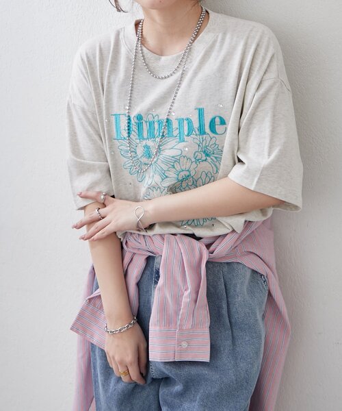 Another Branch olive des olive（アナザーブランチオリーブデオリーブ）の「【人気デザイン】花刺繍×ラインストーンTシャツ（Tシャツ/カットソー・レディース・スミクロ/オフホワイト/オートミール・FREE）」の17枚目の写真