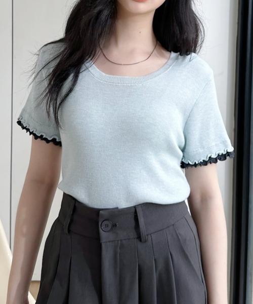 Ada.(エイダ)の「バイカラー メロー デザイン Uネック ニット トップス(ニット/セーター・レディース・ブルー/グレー/イエロー/チャコール・FREE)」の22枚目の写真
