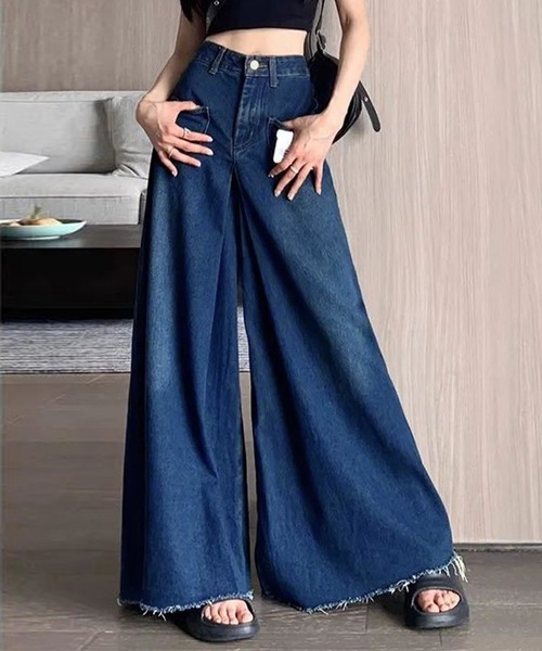 DAY CLOSET（デイ クローゼット）の「【大きいサイズ有】ボリュームで美シルエットを構築。ハイウエスト ワイド デニムパンツ レディース（デニムパンツ・レディース・ブルー・S/XL/L/M）」の2枚目の写真