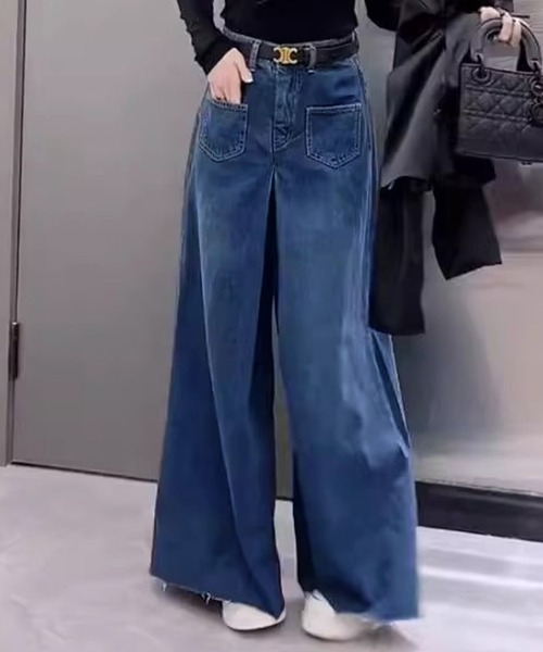 DAY CLOSET（デイ クローゼット）の「【大きいサイズ有】ボリュームで美シルエットを構築。ハイウエスト ワイド デニムパンツ レディース（デニムパンツ・レディース・ブルー・S/XL/L/M）」の3枚目の写真