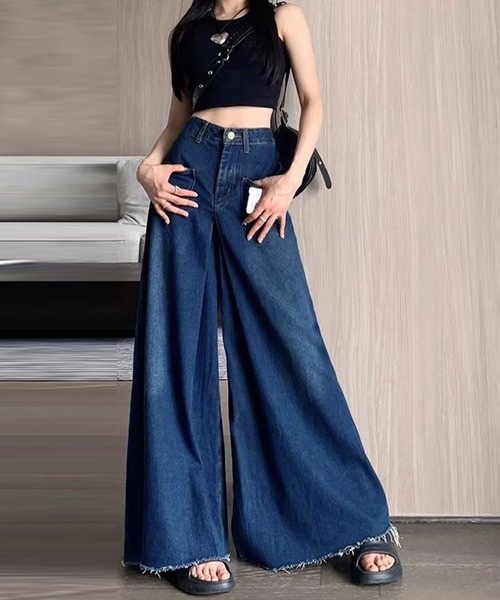 DAY CLOSET（デイ クローゼット）の「【大きいサイズ有】ボリュームで美シルエットを構築。ハイウエスト ワイド デニムパンツ レディース（デニムパンツ・レディース・ブルー・S/XL/L/M）」の5枚目の写真