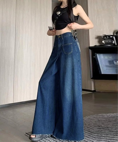 DAY CLOSET（デイ クローゼット）の「【大きいサイズ有】ボリュームで美シルエットを構築。ハイウエスト ワイド デニムパンツ レディース（デニムパンツ・レディース・ブルー・S/XL/L/M）」の6枚目の写真