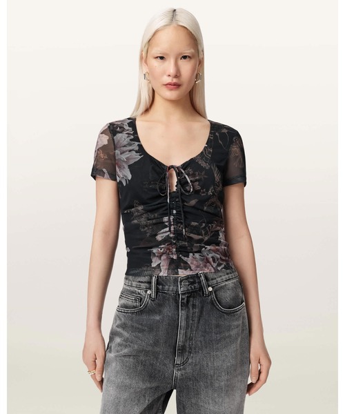 GABBY SLIM FIT FLORAL MESH TOP | GABBY スリム フィット フローラル メッシュ トップ