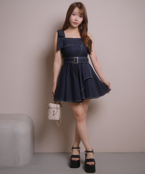 LIPSERVICE（リップサービス）の「ショルダーリボンジャンスカフレアワンピース（ワンピース・レディース・ブルー系その他2/ブラック/その他1・S/M）」の11枚目の写真