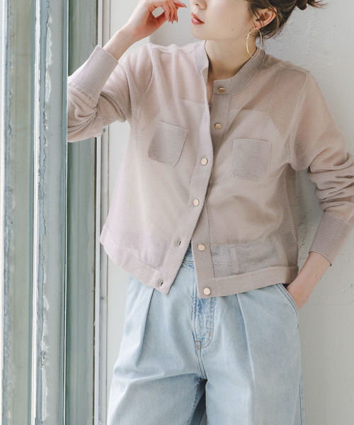 Noble(ノーブル)の「メッシュJ/Q シアークルーショートカーディガン(カーディガン/ボレロ・レディース・ホワイト/ブラック/グレー・FREE)」の3枚目の写真