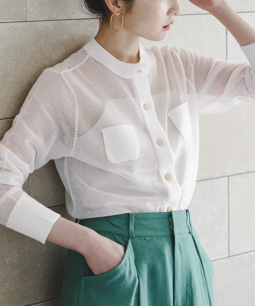 Noble(ノーブル)の「メッシュJ/Q シアークルーショートカーディガン(カーディガン/ボレロ・レディース・ホワイト/ブラック/グレー・FREE)」の2枚目の写真