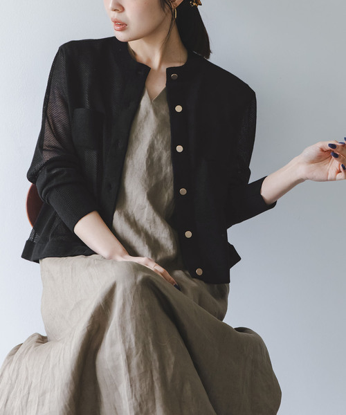 Noble(ノーブル)の「メッシュJ/Q シアークルーショートカーディガン(カーディガン/ボレロ・レディース・ホワイト/ブラック/グレー・FREE)」の1枚目の写真