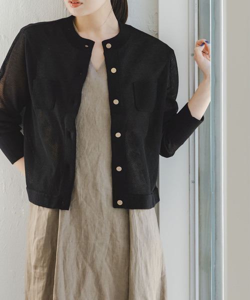 Noble(ノーブル)の「メッシュJ/Q シアークルーショートカーディガン(カーディガン/ボレロ・レディース・ホワイト/ブラック/グレー・FREE)」の19枚目の写真