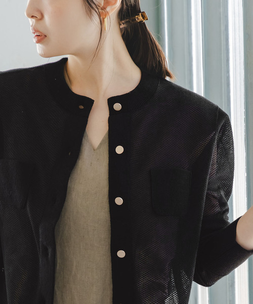 Noble(ノーブル)の「メッシュJ/Q シアークルーショートカーディガン(カーディガン/ボレロ・レディース・ホワイト/ブラック/グレー・FREE)」の21枚目の写真