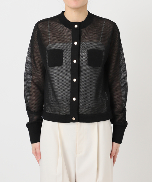 Noble(ノーブル)の「メッシュJ/Q シアークルーショートカーディガン(カーディガン/ボレロ・レディース・ホワイト/ブラック/グレー・FREE)」の5枚目の写真