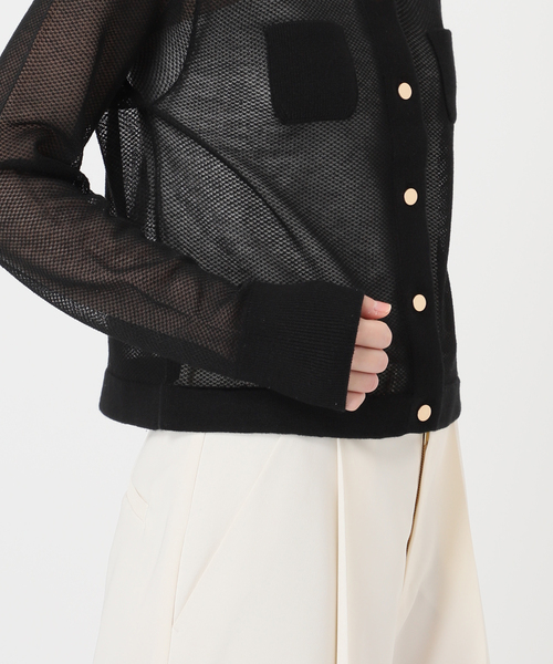 Noble(ノーブル)の「メッシュJ/Q シアークルーショートカーディガン(カーディガン/ボレロ・レディース・ホワイト/ブラック/グレー・FREE)」の10枚目の写真