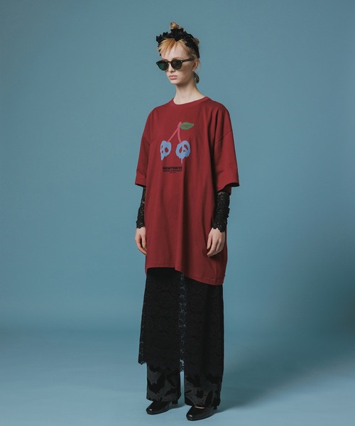 NON TOKYO(ノントーキョー)の「PRINT H/S BIG T-SHIRT(SCULL CHERRY)(Tシャツ/カットソー・レディース・ホワイト/ワインレッド/ブラック・FREE)」の5枚目の写真