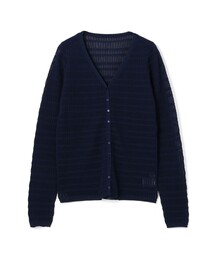 コットンポリエステルアセテートリブ Vネックカーディガン