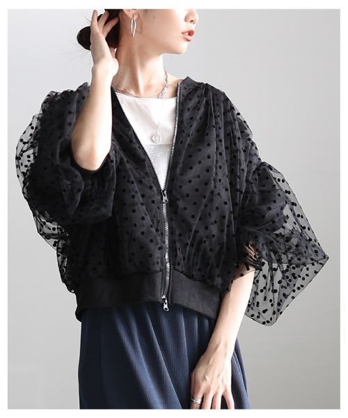 Sawa a la mode(サワアラモード)の「ドット柄チュールレイヤードブルゾン(ブルゾン・レディース・オフホワイト/ブラック・FREE)」の15枚目の写真