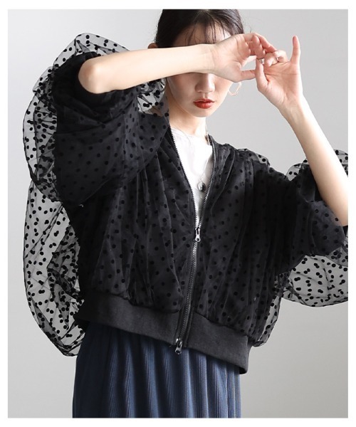 Sawa a la mode(サワアラモード)の「ドット柄チュールレイヤードブルゾン(ブルゾン・レディース・オフホワイト/ブラック・FREE)」の18枚目の写真
