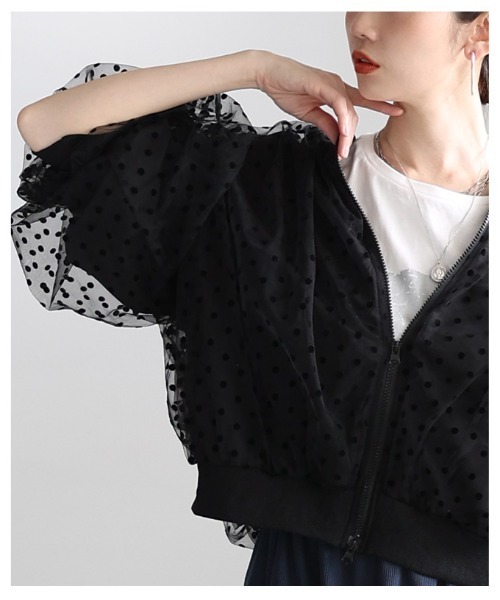 Sawa a la mode(サワアラモード)の「ドット柄チュールレイヤードブルゾン(ブルゾン・レディース・オフホワイト/ブラック・FREE)」の22枚目の写真