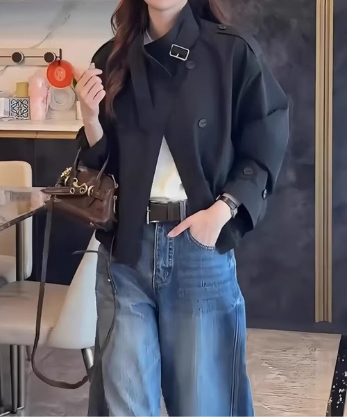 CHUL(チュル)の「ショートトレンチコート(トレンチコート・レディース・カーキ/ブラック・X-LARGE/LARGE/MEDIUM/SMALL)」の1枚目の写真