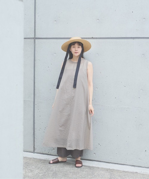 美品✨ユニ yuni ワンピース ベージュ 麻 C/Ny sheer no sleeves one-piece（ワンピース）｜yuni（ユニ ）の